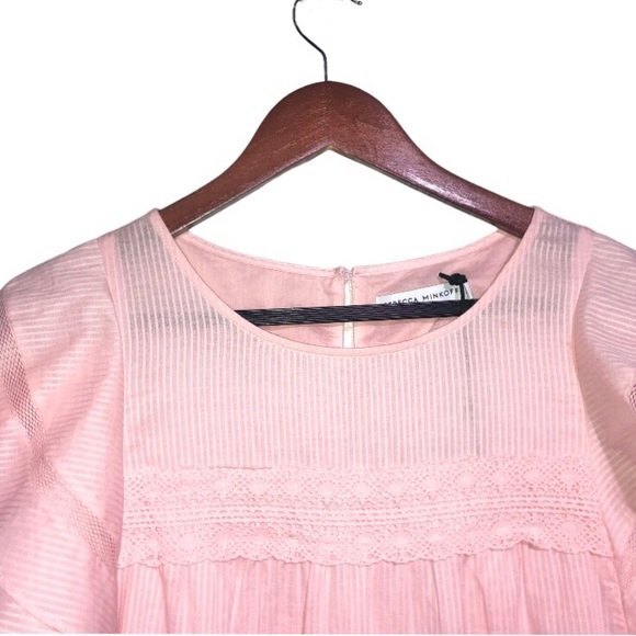 Rebecca Minkoff Pink Ilana Short Flutter Sleeve Crochet Trim Tiered Mini Dress - Picture 8 of 14
